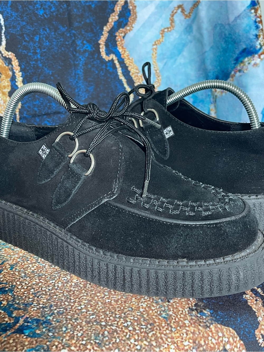 T.U.K. Unisex Black Creepers Platform Shoes D-Ring Lace Gothic Punk size W11-M9 - Picture 5 of 15
